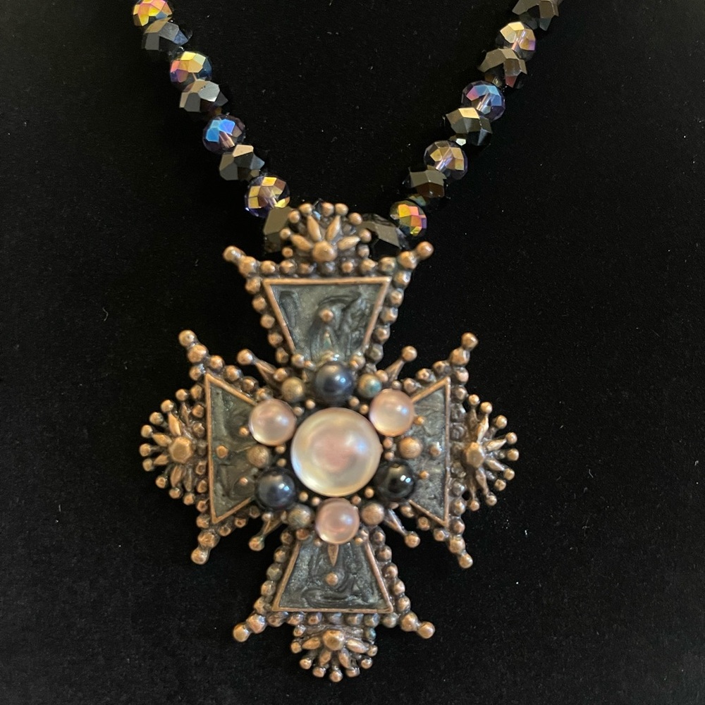 Austrian crystal necklace with cross copper pendant